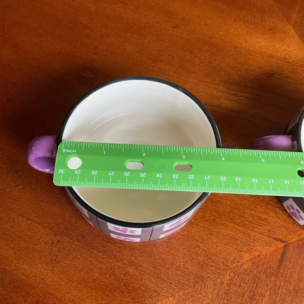 Dog or Cat Food / Water Bowls, Small w handles, light purple paw prints ADORABLE